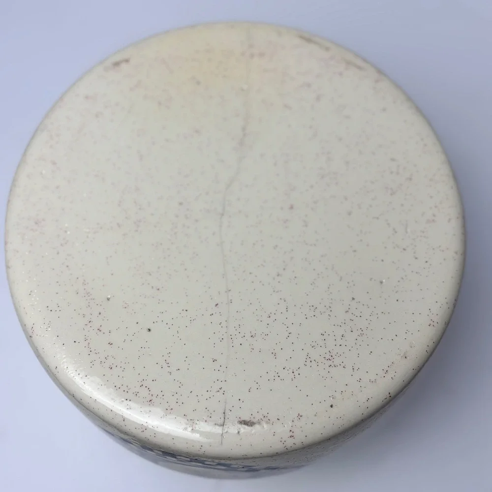 Vintage Style Speckled Stoneware‎ Apple Cookie Jar Canister Farmhouse Blue Cream